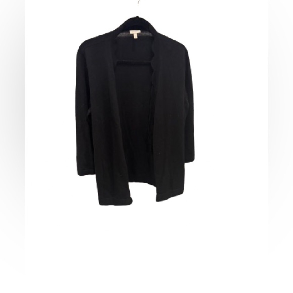 Talbots Black Scalloped Open 3/4 Sleeve Cardigan Sz M